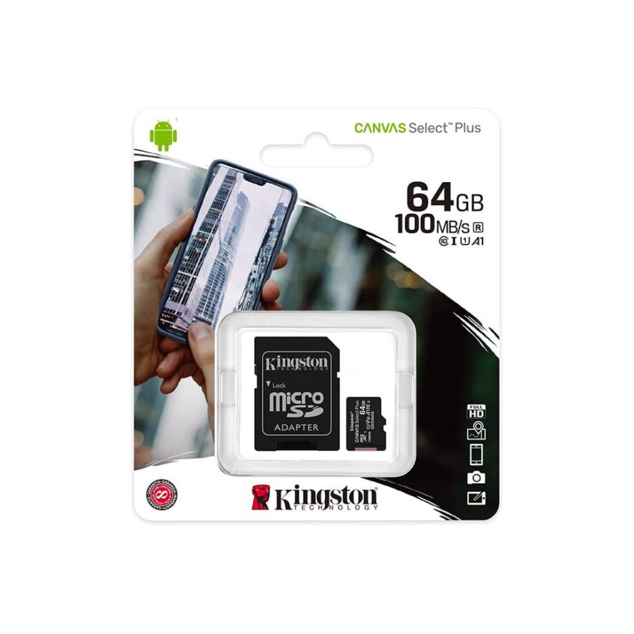 Kingston 64GB microSDHC Canvas Select Plus 100MB/s Read A1 Class10 UHS-I Memory Card