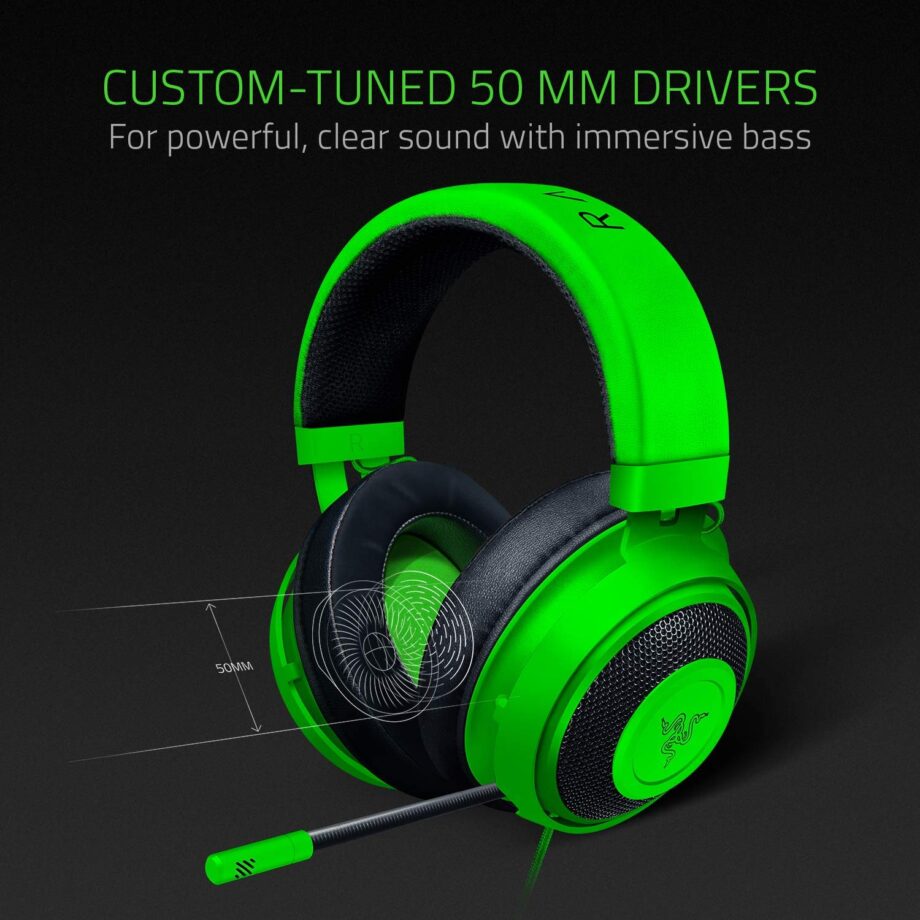 Razer Kraken Gaming Headset 2019: Aluminum Frame - Retractable Noise Cancelling Mic - Green