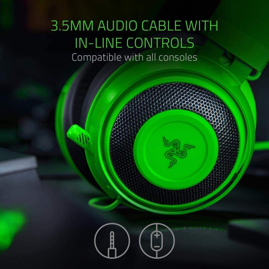 Razer Kraken Gaming Headset 2019: Aluminum Frame - Retractable Noise Cancelling Mic - Green