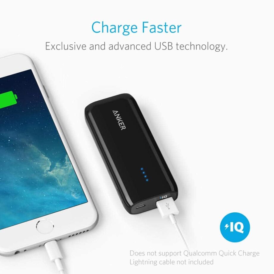 Anker Astro E1 5200mAh Candy bar-Sized Power Bank, PowerIQ Technology - Black