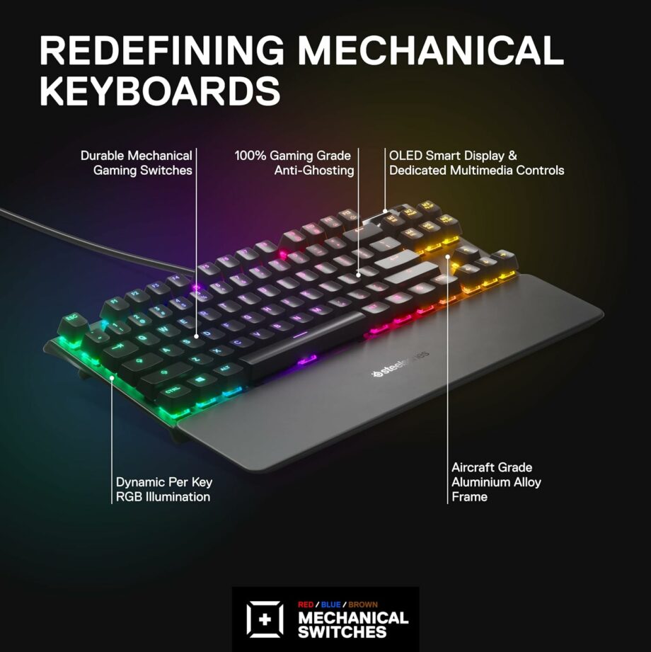 SteelSeries Apex 7 TKL RGB Compact Mechanical Gaming Keyboard - Linear and Quiet (Red Switch)