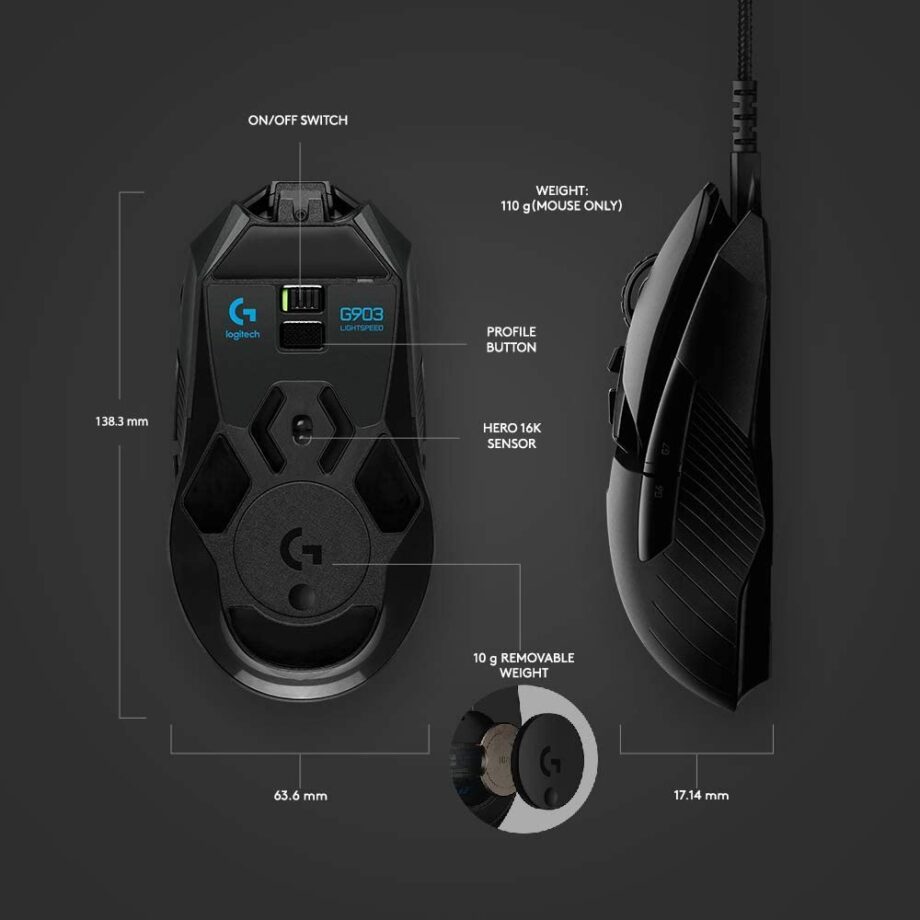 Logitech G903 Hero RGB LIGHTSPEED Wireless Gaming Mouse