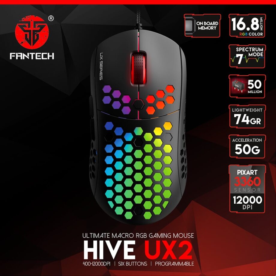Fantech UX2 HIVE 12,000DPI RGB Ultralight Gaming Mouse