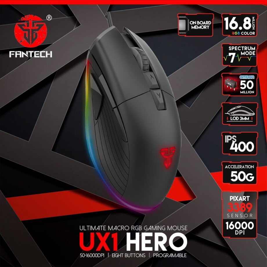 Fantech UX1 Hero Ultimate 16,000DPI Ultralight RGB Gaming Mouse