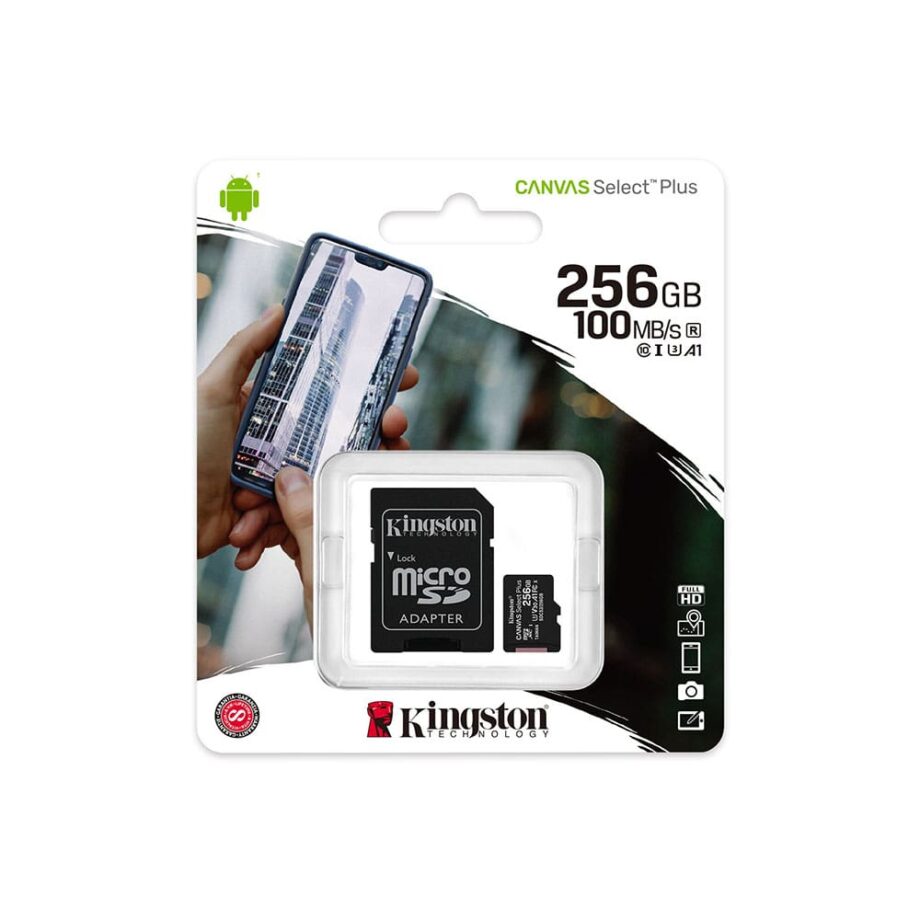 Kingston 256GB microSDHC Canvas Select Plus 100MB/s Read A1 Class10 UHS-I Memory Card
