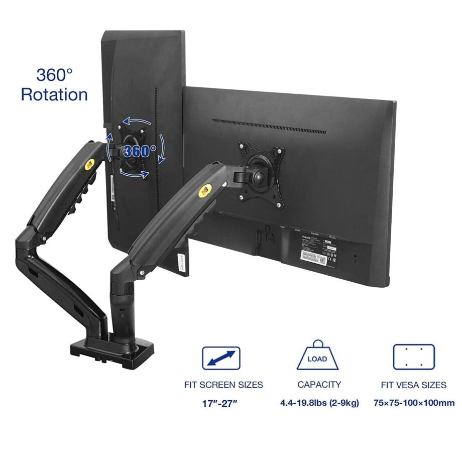 North Bayou F160 Dual Monitor Arm with Gas Spring for 17-27'' Monitors