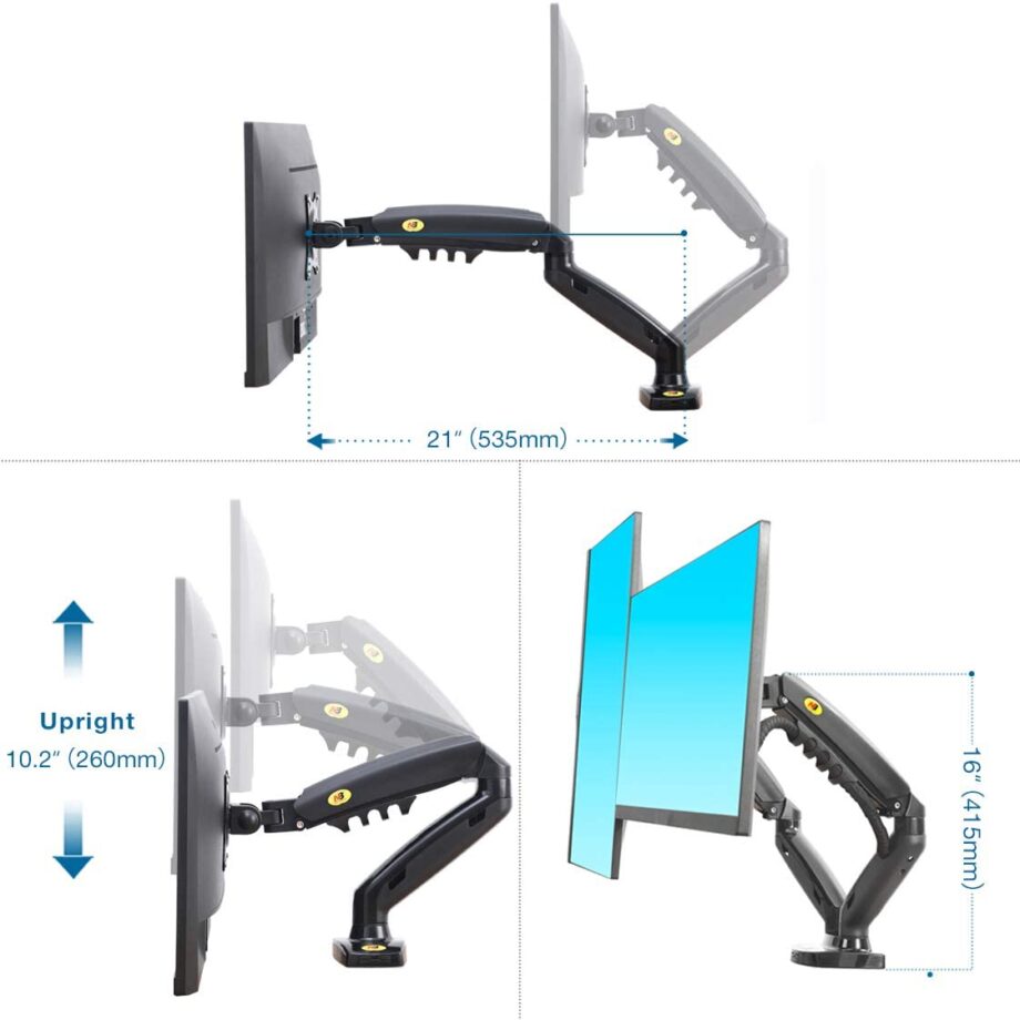 North Bayou F160 Dual Monitor Arm with Gas Spring for 17-27'' Monitors