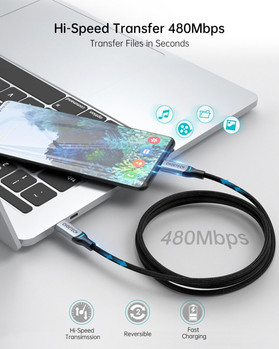Choetech 100W USB Type C Braided Fast Charging Cable - 1.8M