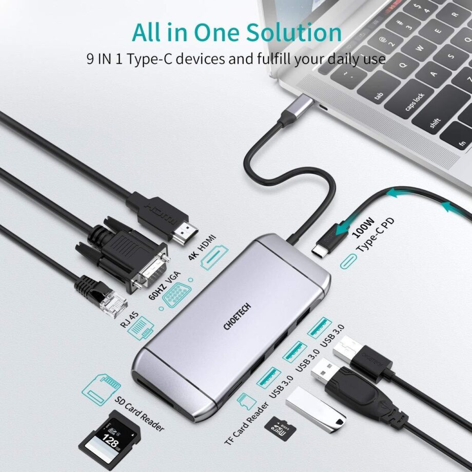Choetech 9 In 1 USB C Multiport Adapter Hub