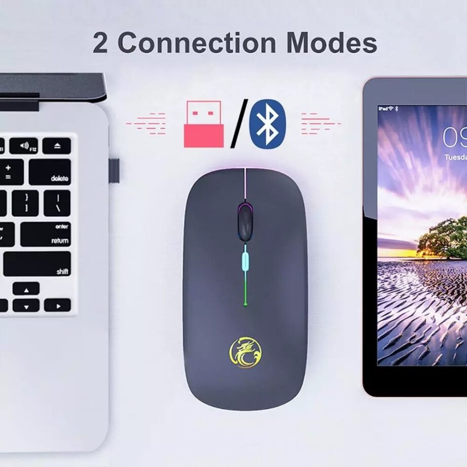 iMice Wireless 2.4Ghz / Bluetooth 5.0 Rechargeable Mouse - Black