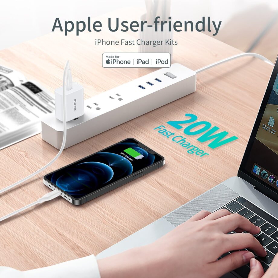 Choetech 20W PD USB-C Charger with 1.2M Nylon Braided USB-C To Lightning Cable