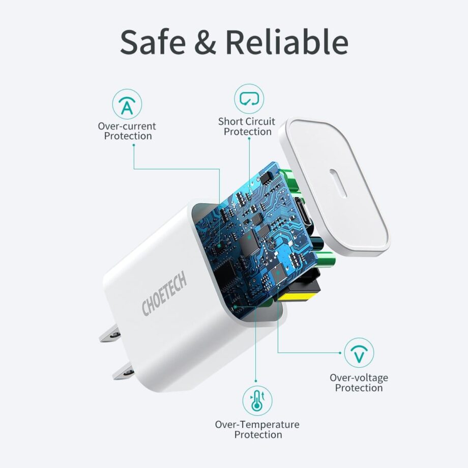 Choetech 20W PD USB-C Charger with 1.2M Nylon Braided USB-C To Lightning Cable