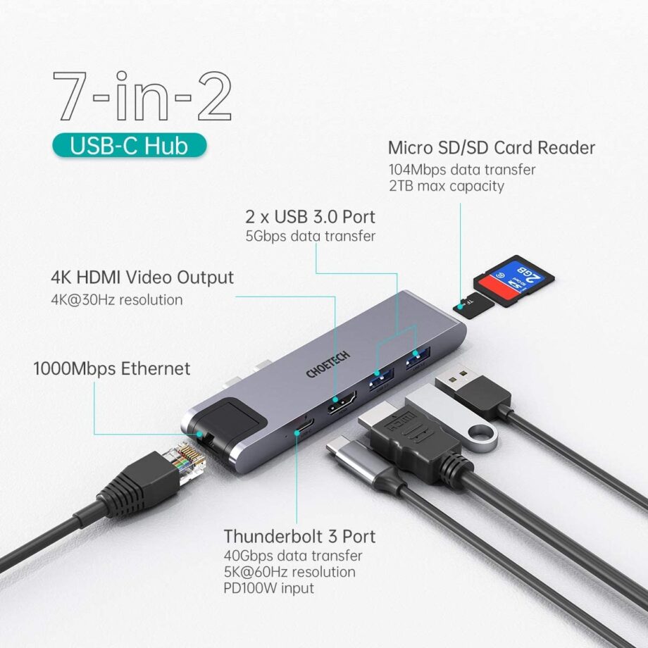 Choetech 7 In 2 USB Type C Hub For MacBook Pro