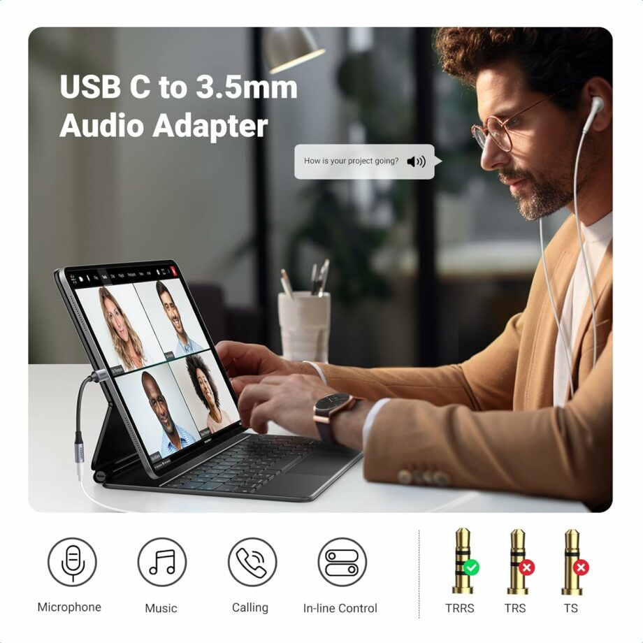 UGREEN USB C to 3.5mm Headphone Adapter with Audio Chip