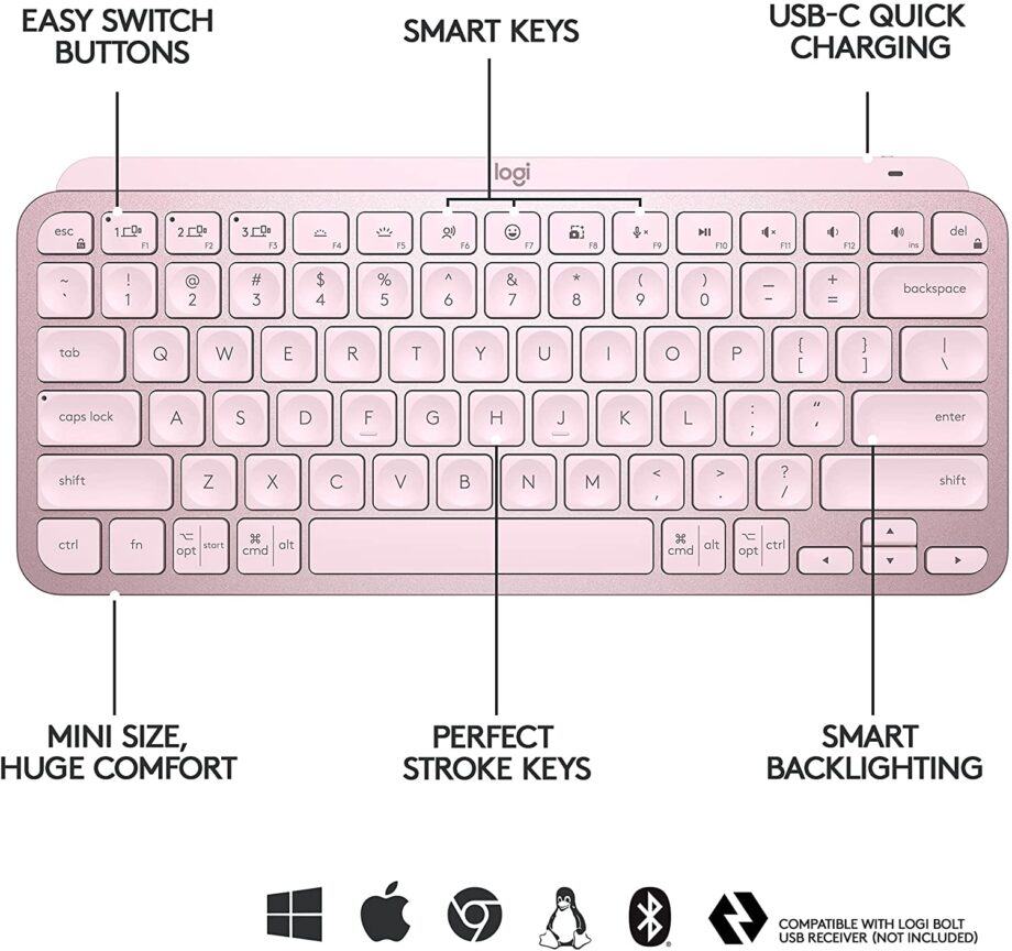 Logitech MX Keys Mini Wireless Illuminated Keyboard - Rose