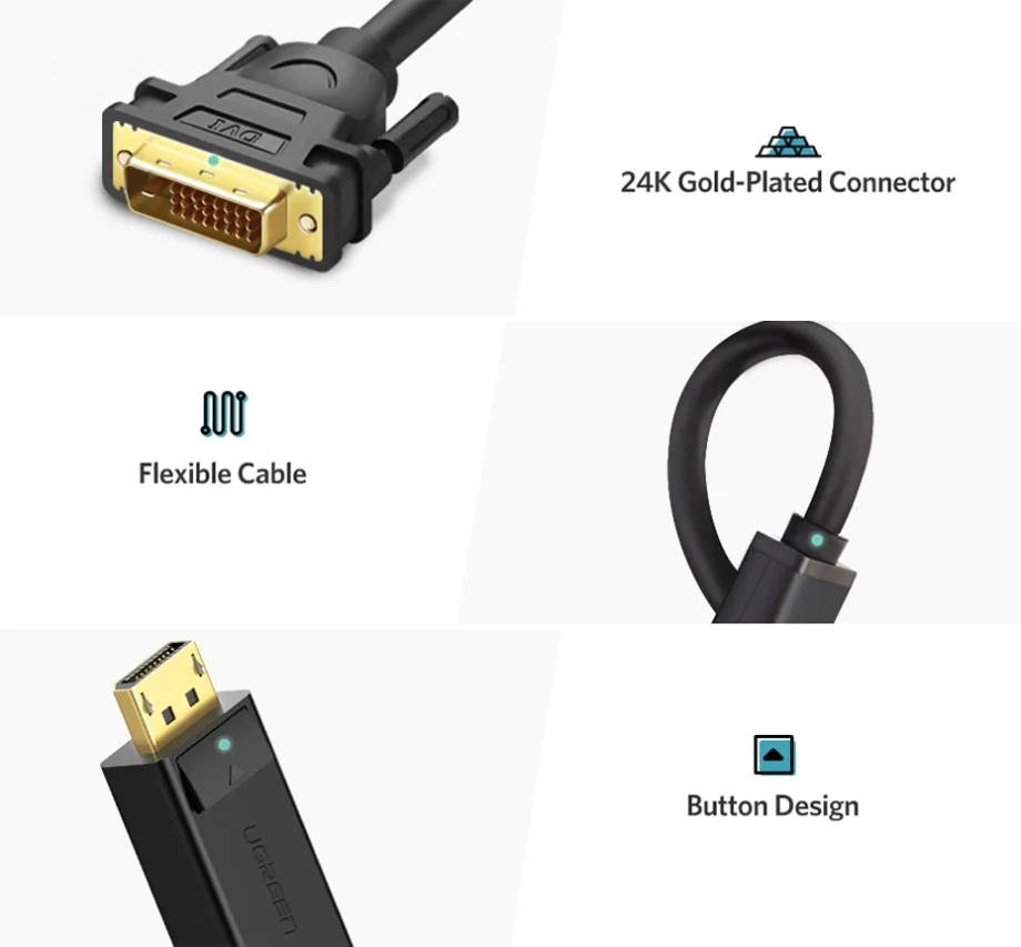 UGREEN Display Port (DP) Male to DVI-D 24+1 Male Cable Adapter - 1.5M