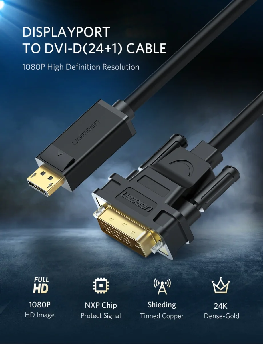 UGREEN Display Port (DP) Male to DVI-D 24+1 Male Cable Adapter - 1.5M