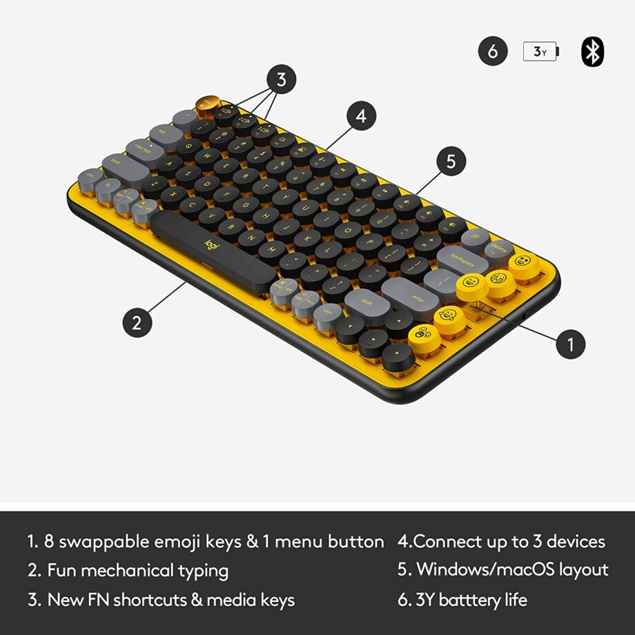 Logitech POP Keys Mechanical Wireless Keyboard - Blast Yellow