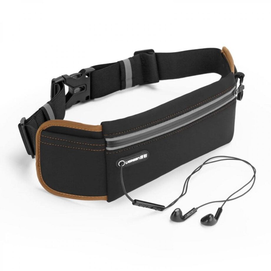 UGREEN Ultimate Reflective Stripe Running Belt with Headphone Outlet - Black