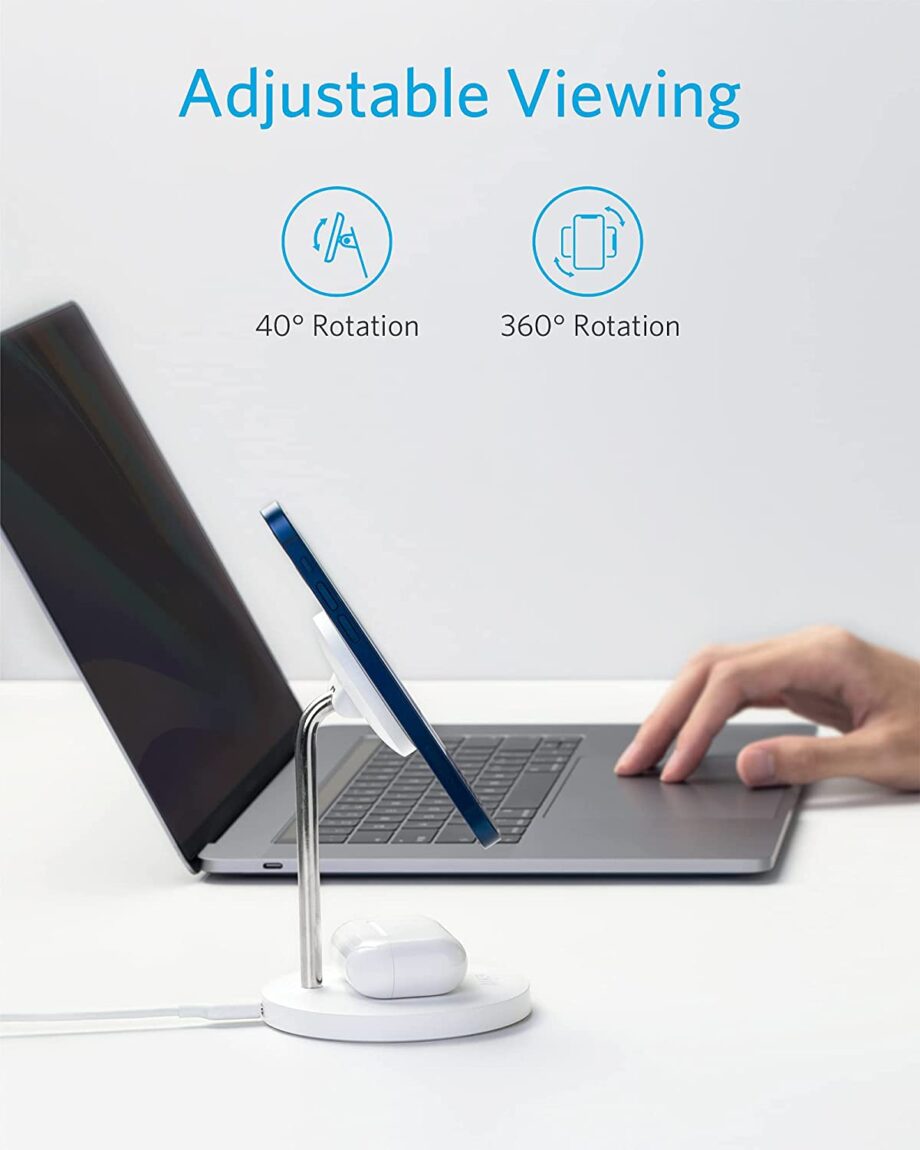 Anker PowerWave Magnetic 2-in-1 Wireless Charger and Stand - White