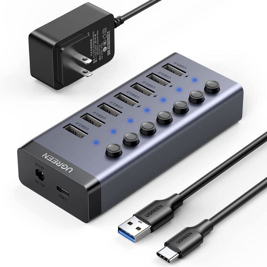 UGREEN USB 3.0 7 Port Individual Splitter Hub (4 USB Smart Charging Hub Switch）