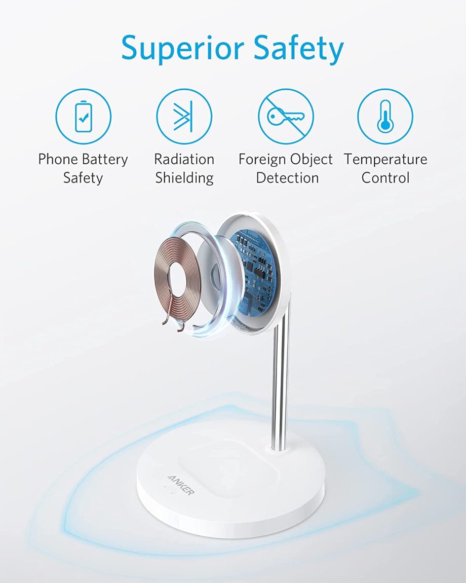 Anker PowerWave Magnetic 2-in-1 Wireless Charger and Stand - White