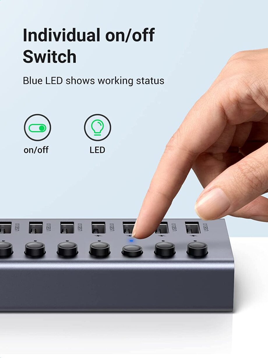 UGREEN USB 3.0 7 Port Individual Splitter Hub (4 USB Smart Charging Hub Switch）
