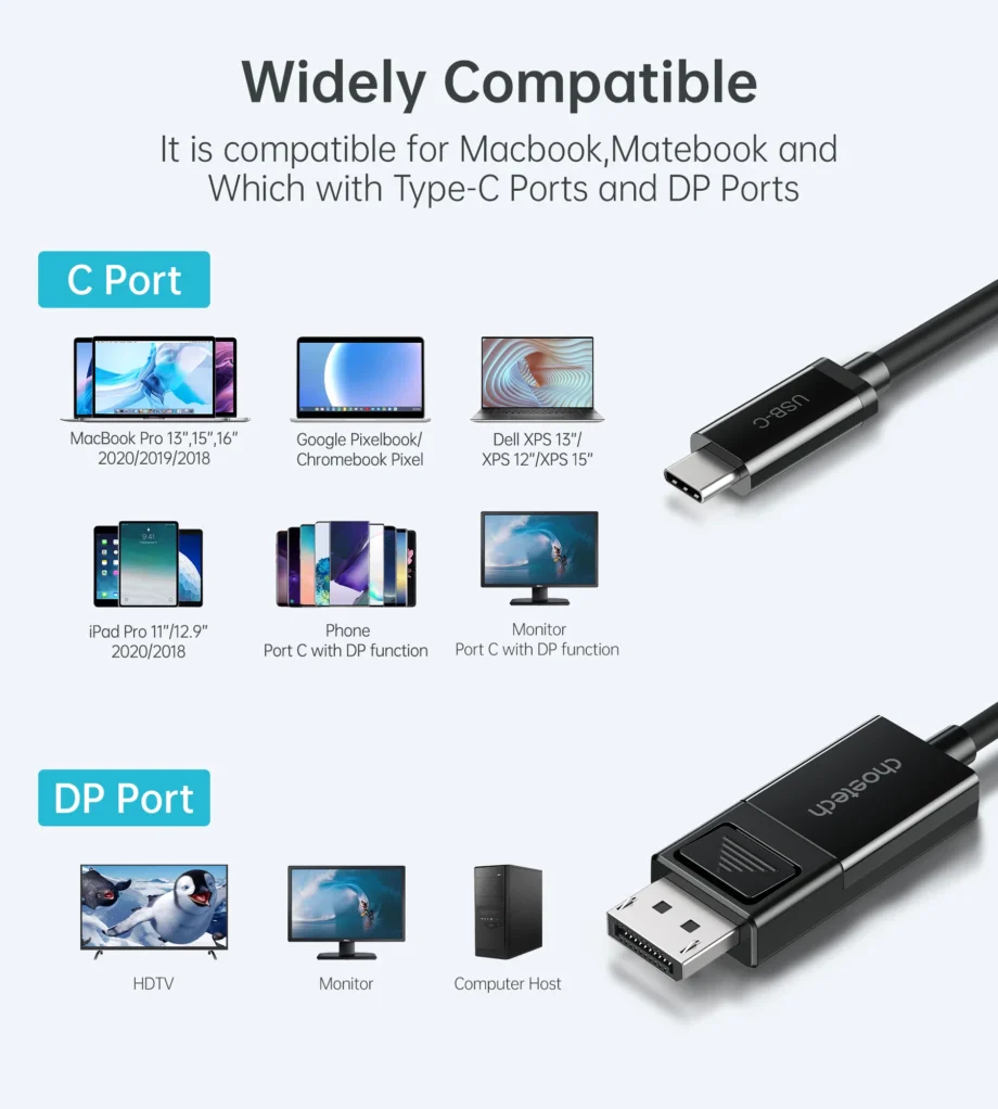 Choetech USB C To DisplayPort Cable(8K@30Hz) - 1.8M