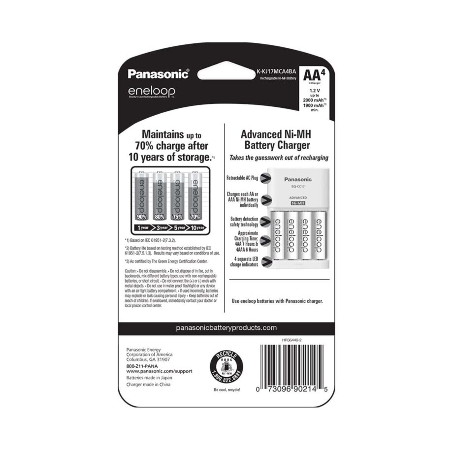Panasonic BQ-CC17 Advanced Charger + 4x eneloop AA Rechargeables Batteries