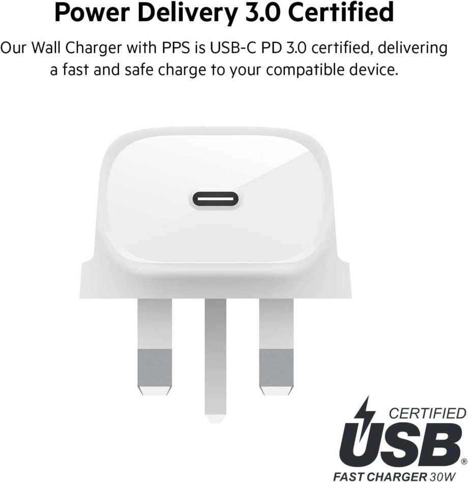 Belkin 30W USB C USB-IF Certified Fast Charger - White