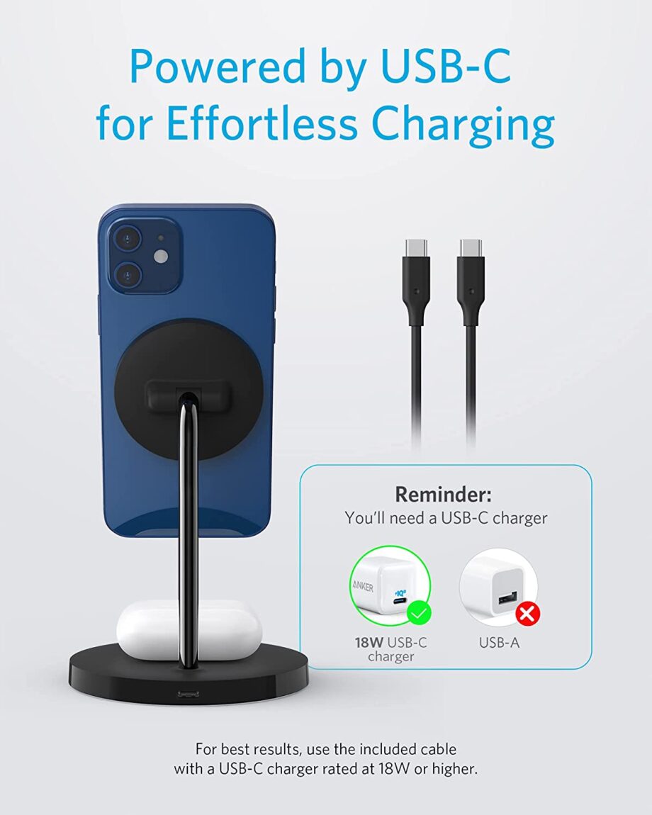 Anker PowerWave Magnetic 2-in-1 Wireless Charger and Stand - Black
