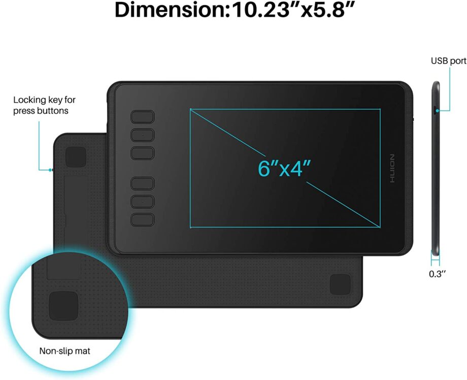 Huion Inspiroy H640P Small Graphics Drawing Tablet with Battery-Free Stylus