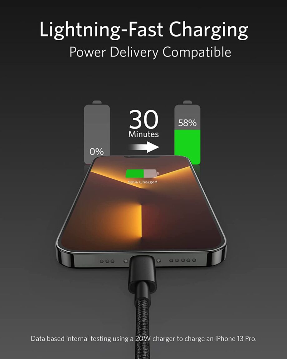 Anker Powerline 331 Nylon Braided USB C to Lightning Cable 1.8M – Black