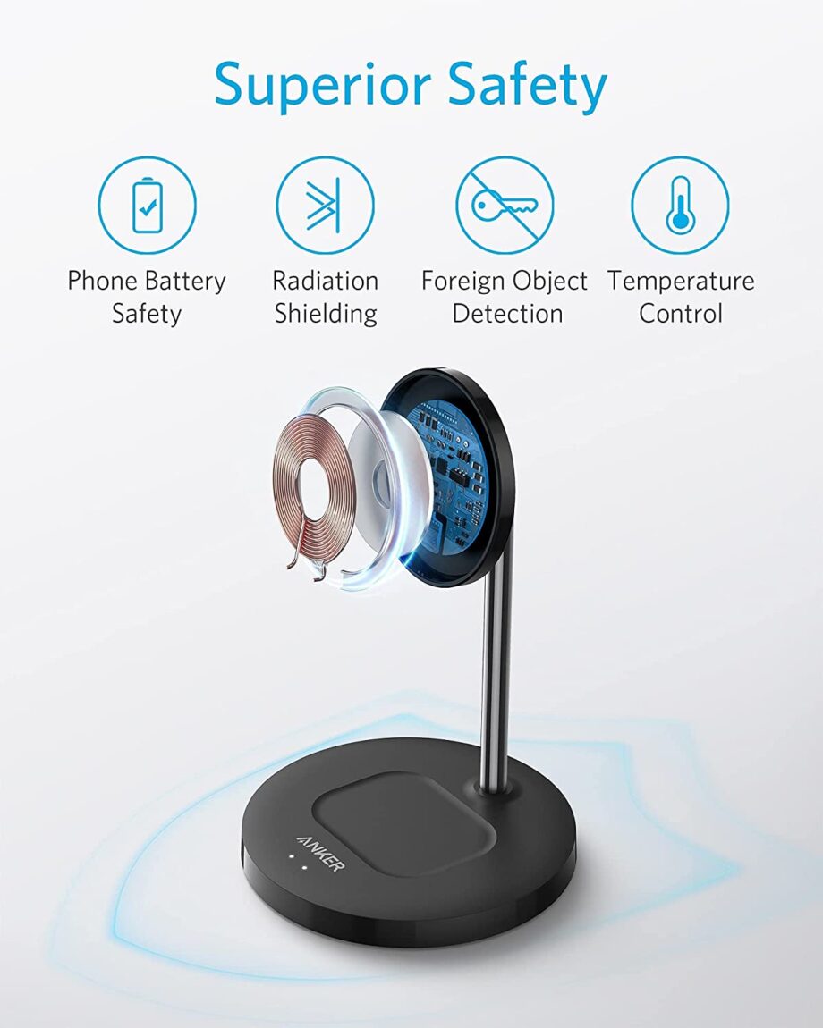 Anker PowerWave Magnetic 2-in-1 Wireless Charger and Stand - Black
