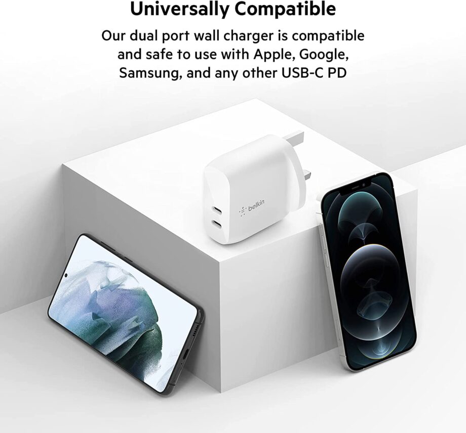 Belkin 40W 2-Port USB C PD 20W Each Fast Charger - White