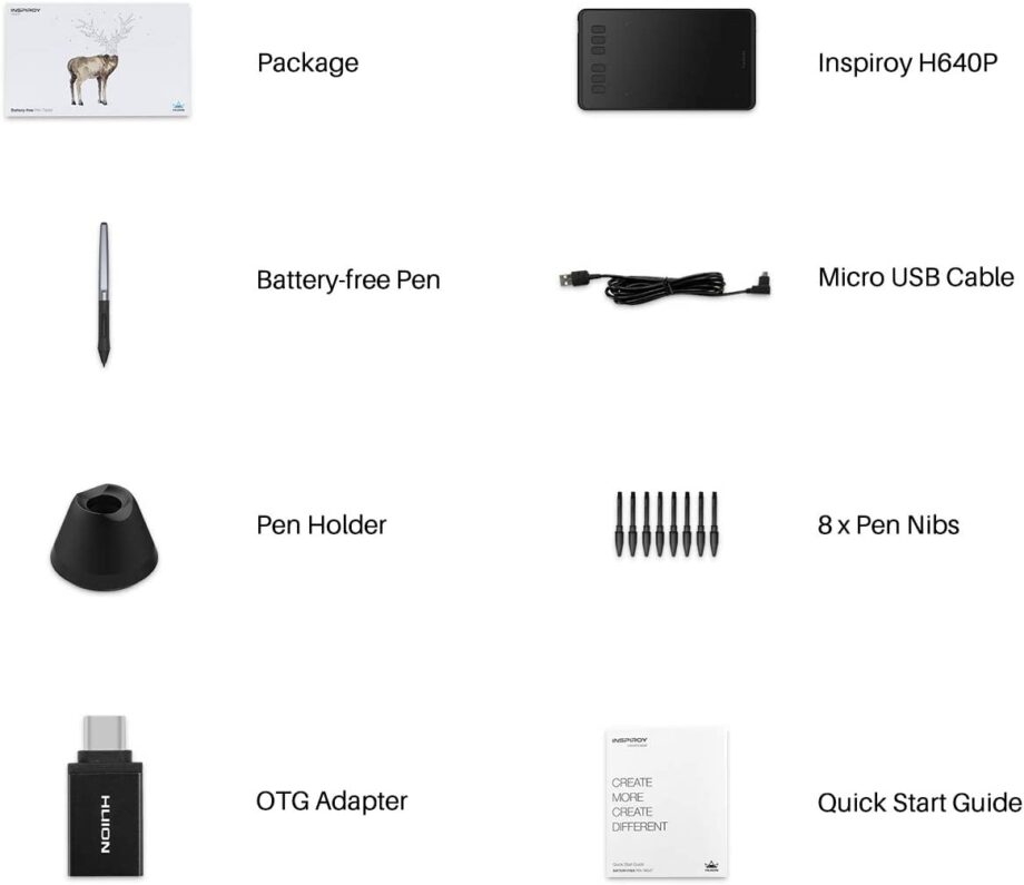 Huion Inspiroy H640P Small Graphics Drawing Tablet with Battery-Free Stylus