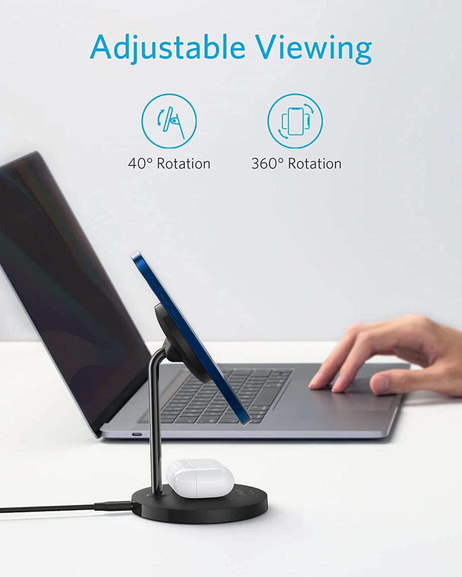 Anker PowerWave Magnetic 2-in-1 Wireless Charger and Stand - Black