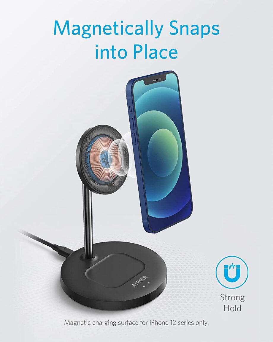 Anker PowerWave Magnetic 2-in-1 Wireless Charger and Stand - Black