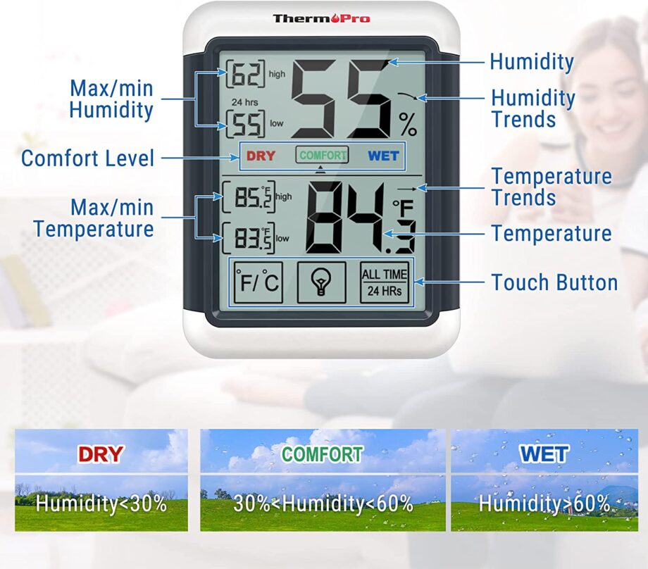 ThermoPro TP55 Digital Hygrometer Indoor Thermometer with Large Touchscreen