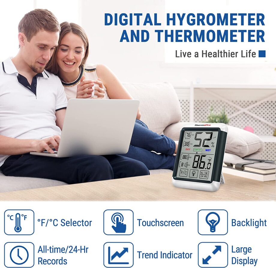 ThermoPro TP55 Digital Hygrometer Indoor Thermometer with Large Touchscreen