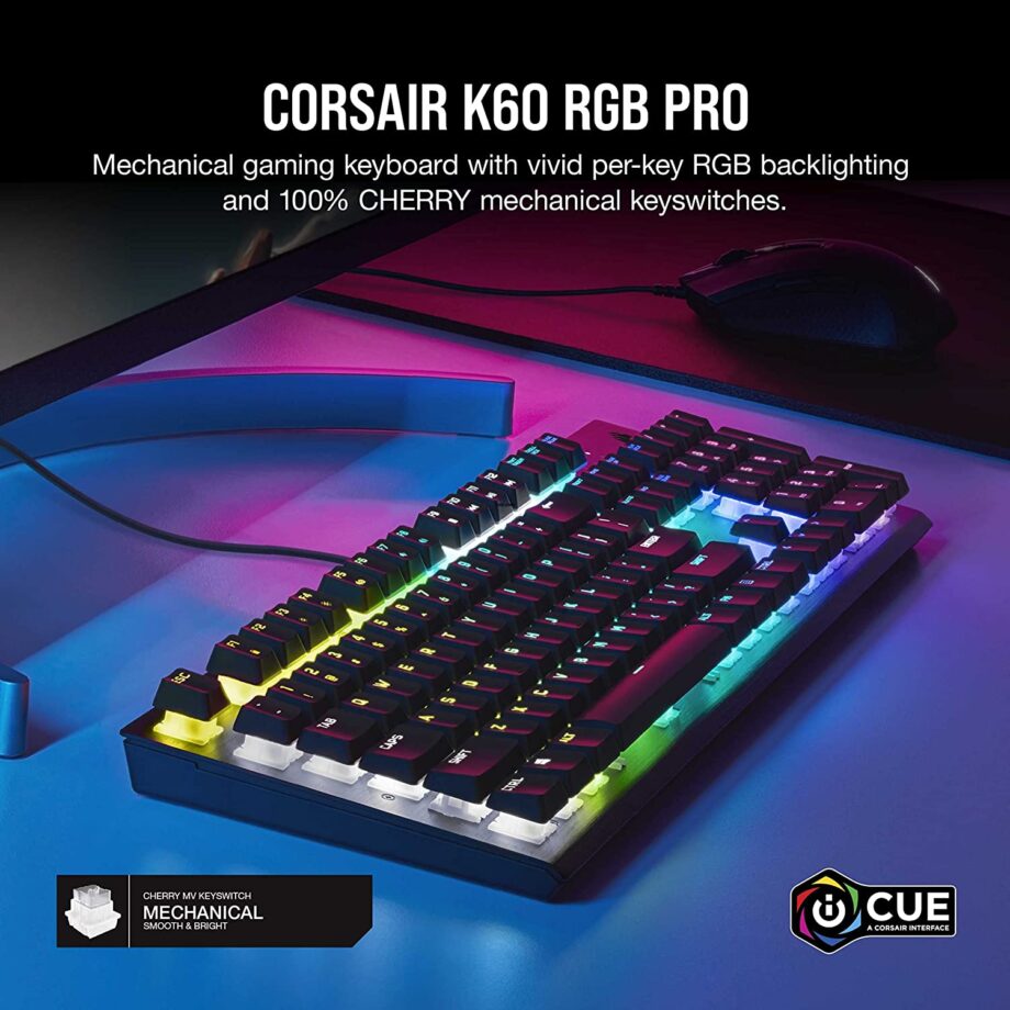 Corsair K60 RGB Pro Wired Mechanical Gaming Keyboard - CHERRY VIOLA