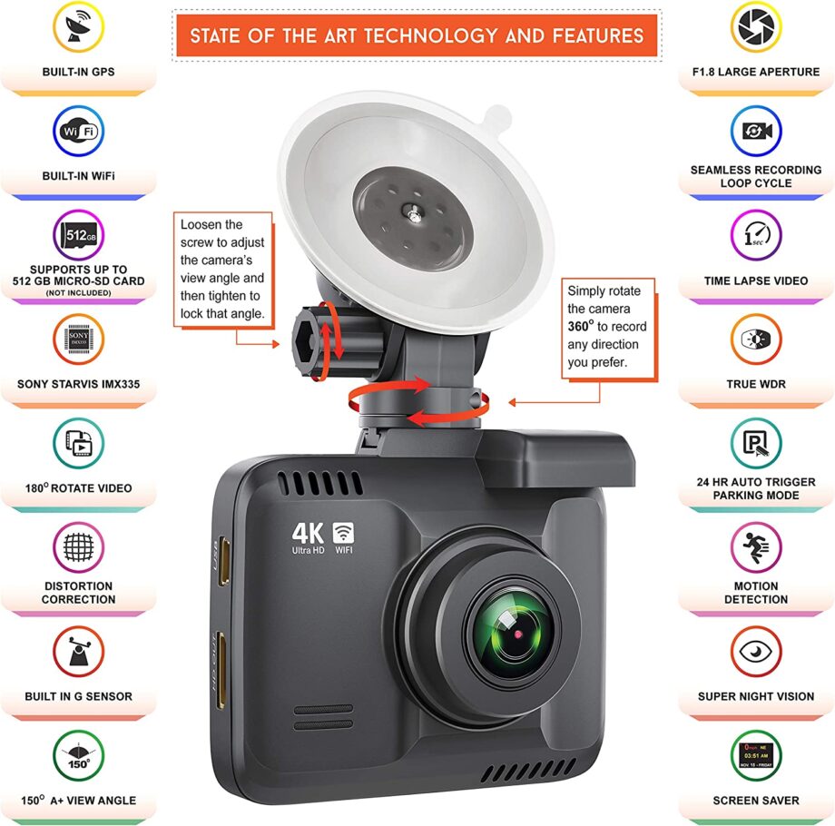 Rove R2 4K 2.4" LCD Dash Cam Recorder with Built in WiFi and GPS