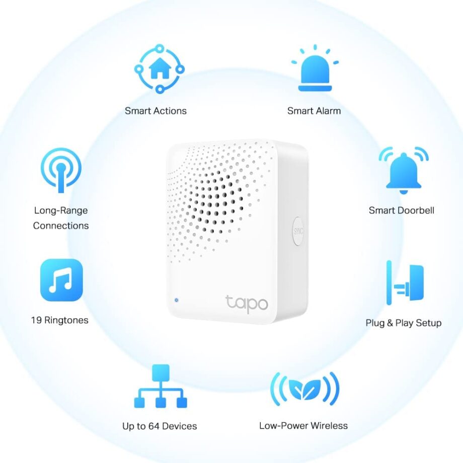 TP-Link Tapo H100 Smart Hub with Chime - Connect Up to 64 Device with 19 Ringtone Options