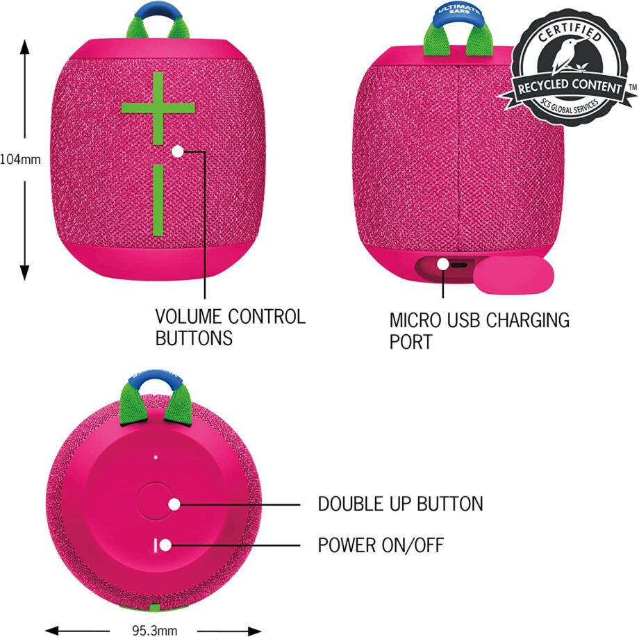 Logitech Ultimate Ears WONDERBOOM 3 Portable Bluetooth Speaker - Hyper Pink