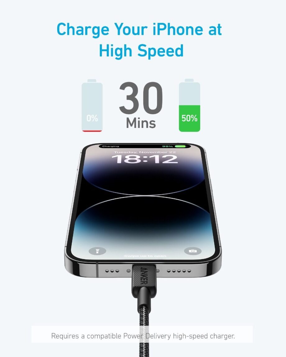 Anker Powerline 322 Braided USB C to Lightning Cable 1.8M – Black
