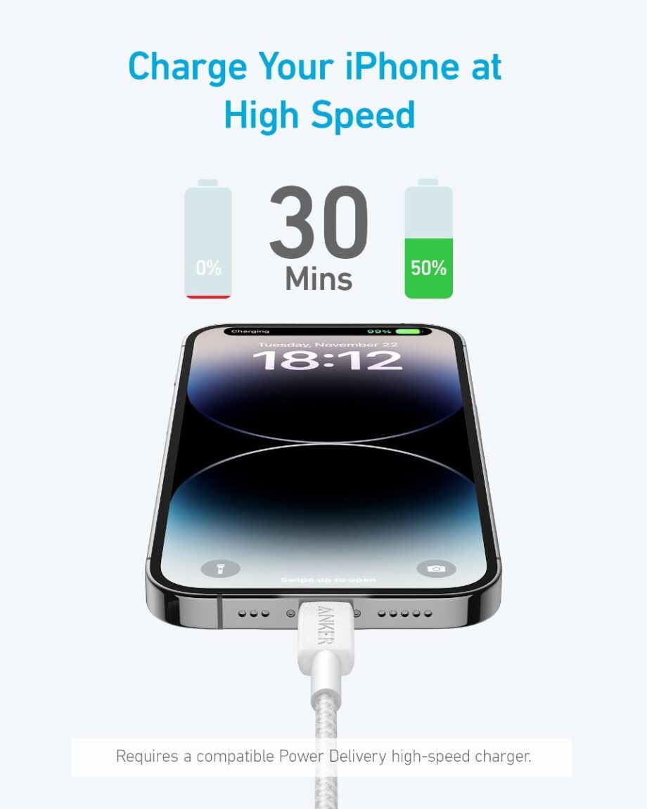 Anker Powerline 322 Braided USB C to Lightning Cable 0.9M – White