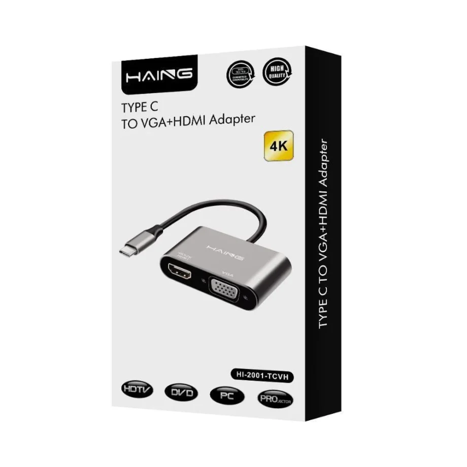 Haing USB C To HDMI & VGA Adapter 4K UHD