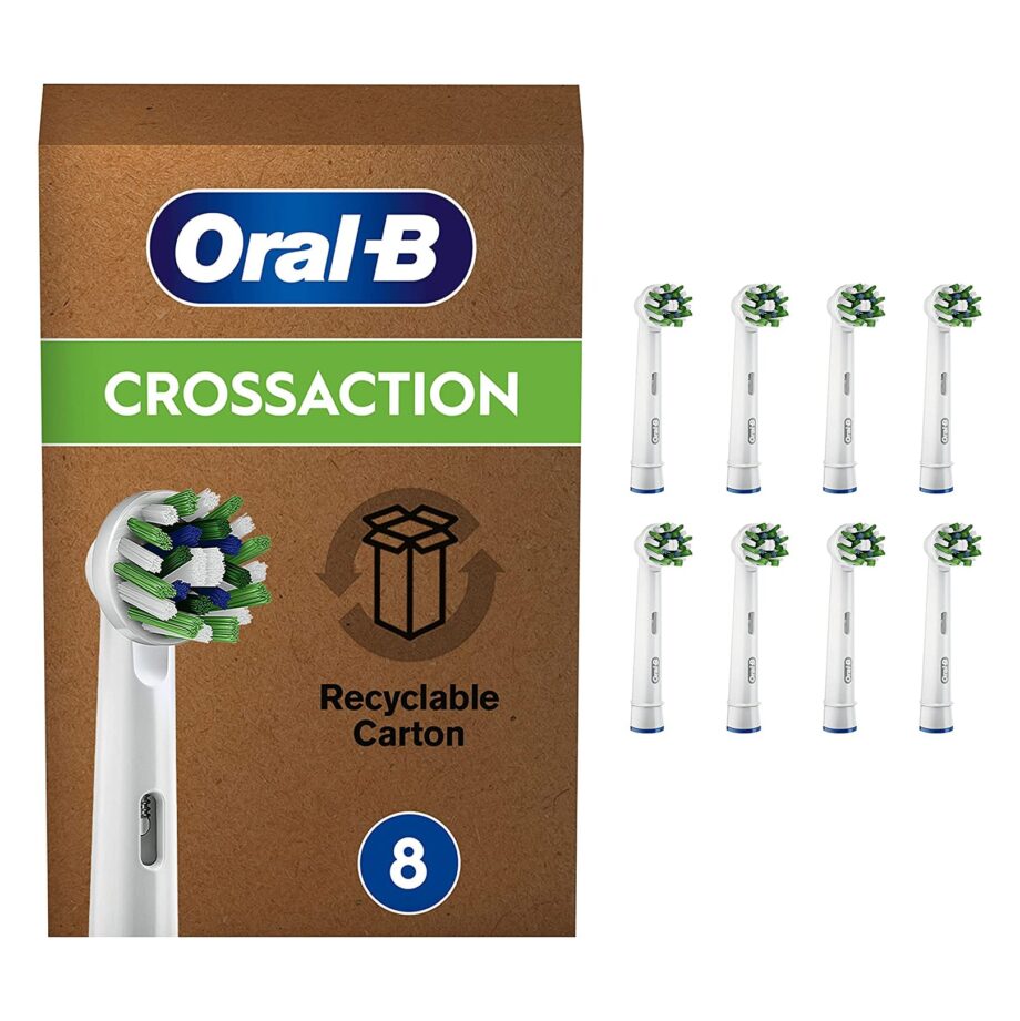 Oral-B CrossAction Electric Toothbrush Heads with CleanMaximiser Technology - White 8 Pack