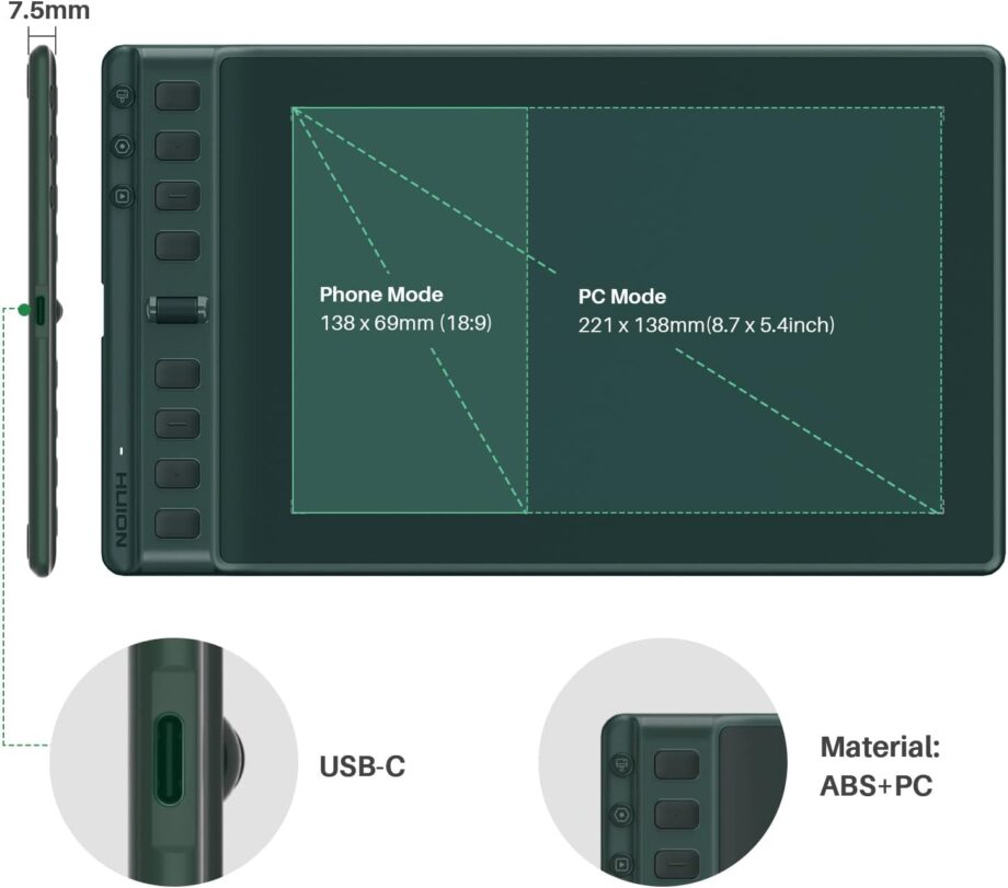 Huion Inspiroy 2 2023 Medium Drawing Tablet with Scroll Wheel - Green