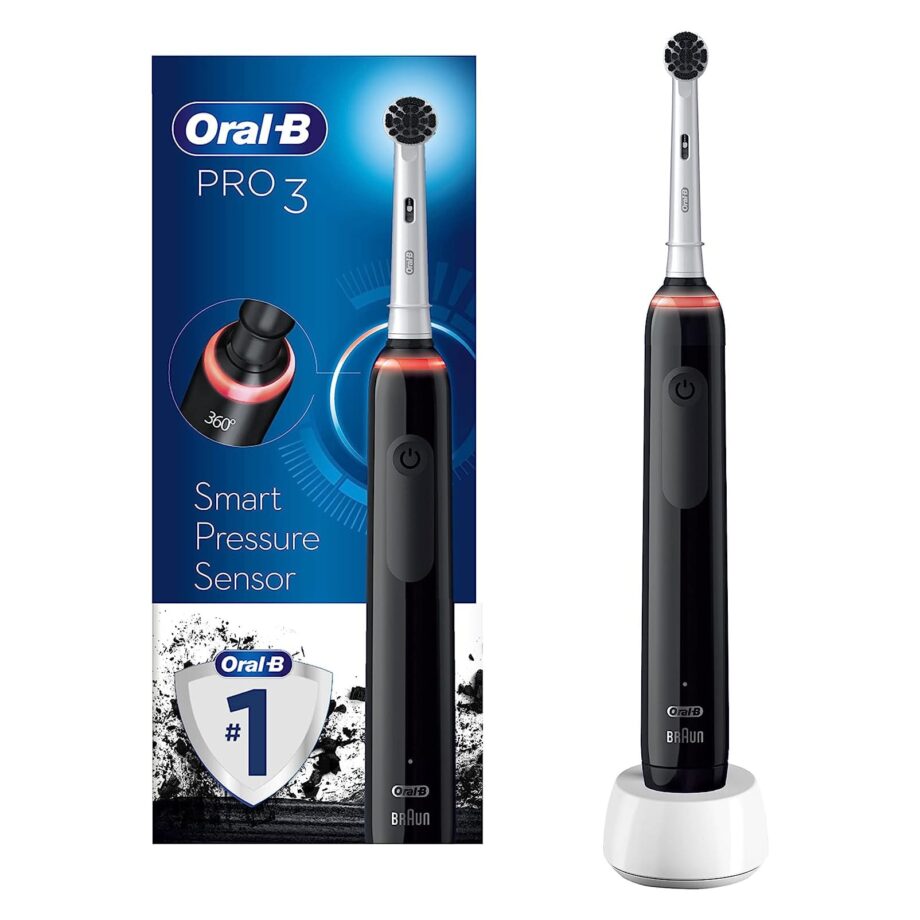 Oral-B by Braun Pro 3 3000 Electric Toothbrush with Smart Pressure Sensor & 2 Charcoal Infused Heads
